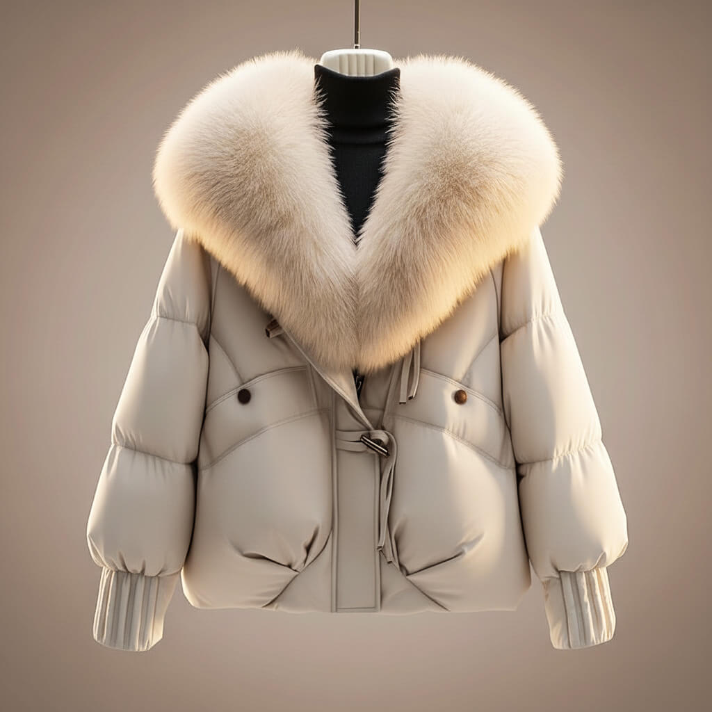 Tracy | Puffer Jacket with Oversized Faux Fur Collar and Belted Waist