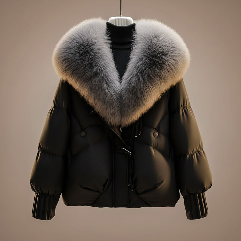 Tracy | Puffer Jacket with Oversized Faux Fur Collar and Belted Waist