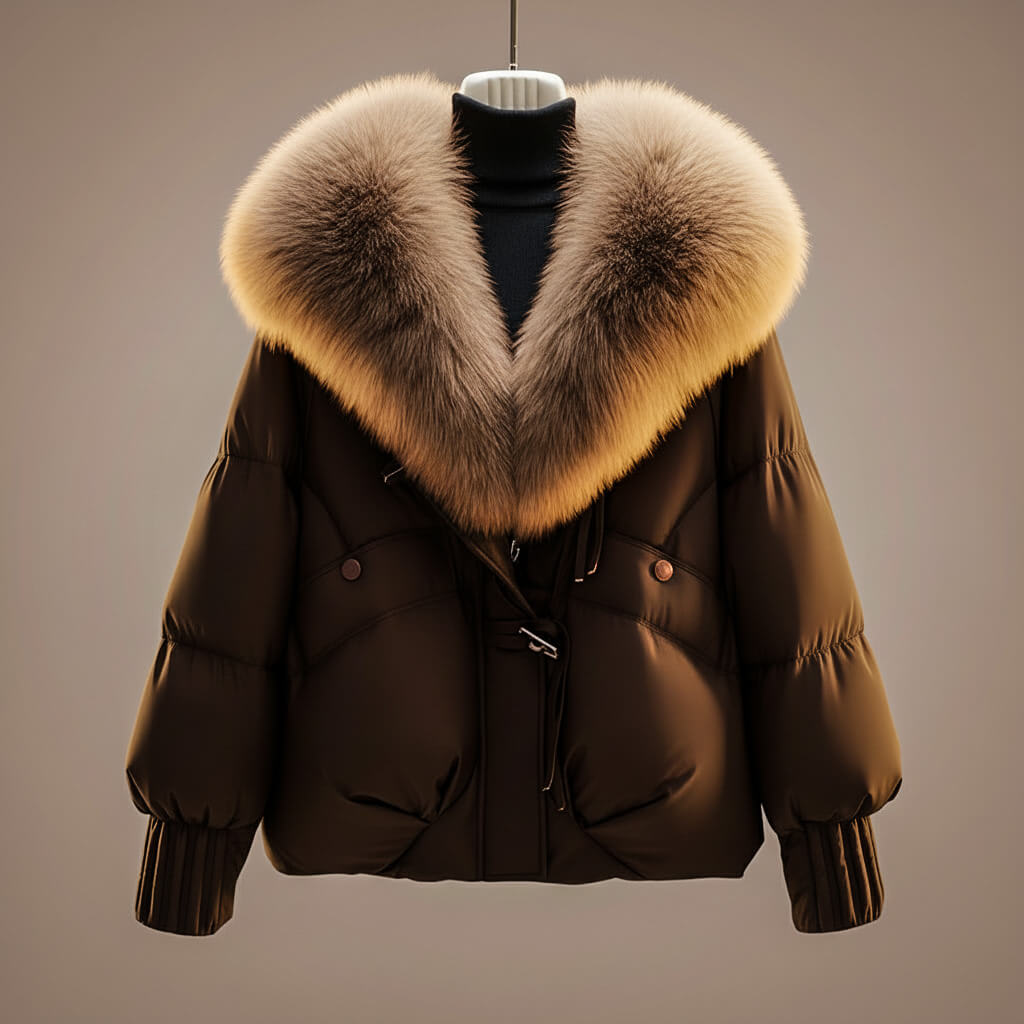 Tracy | Puffer Jacket with Oversized Faux Fur Collar and Belted Waist