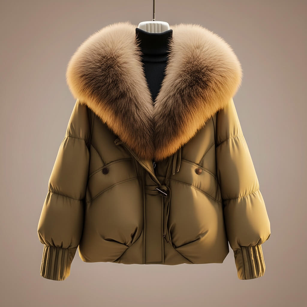 Tracy | Puffer Jacket with Oversized Faux Fur Collar and Belted Waist