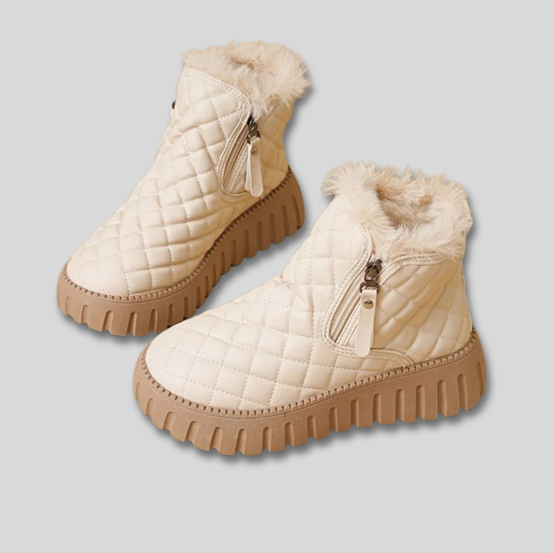 Pamela | Quilted Ankle Boots with Faux Fur Trim and Side Zipper