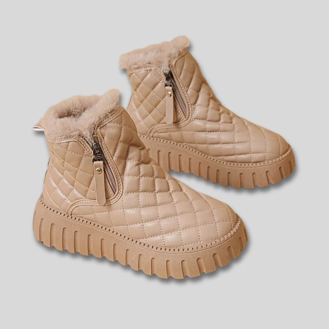 Pamela | Quilted Ankle Boots with Faux Fur Trim and Side Zipper