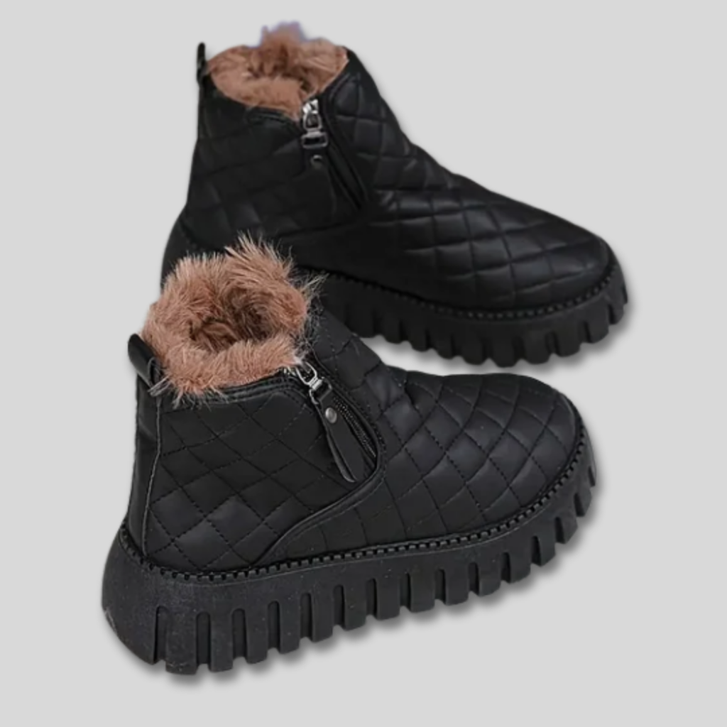 Pamela | Quilted Ankle Boots with Faux Fur Trim and Side Zipper