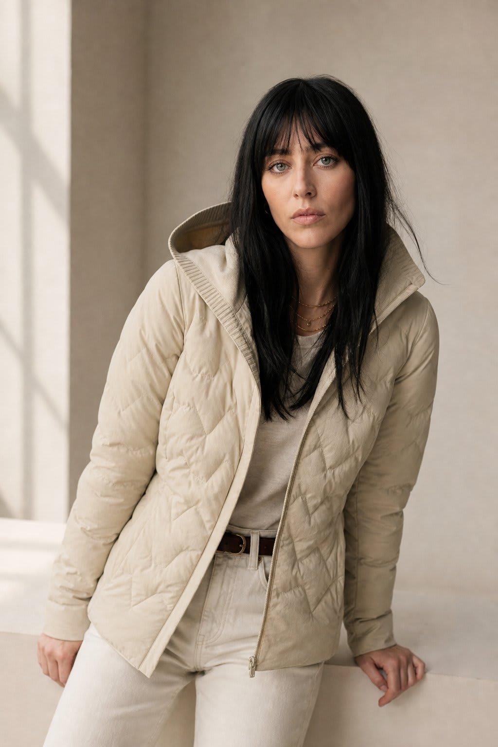 Julie | quilted hooded jacket with knit hood detail and lightweight warmth