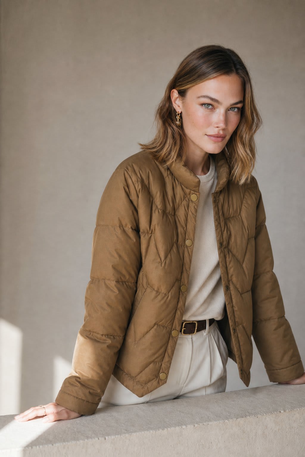 Sarah | quilted jacket with chevron stitching and snap button closure