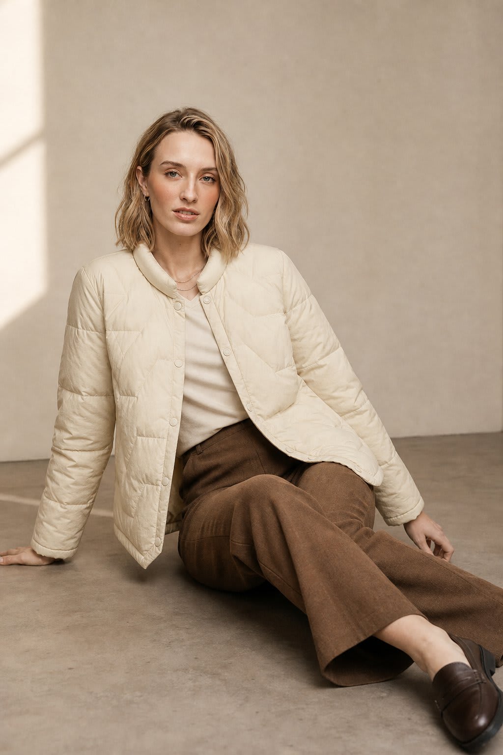 Sarah | quilted jacket with chevron stitching and snap button closure