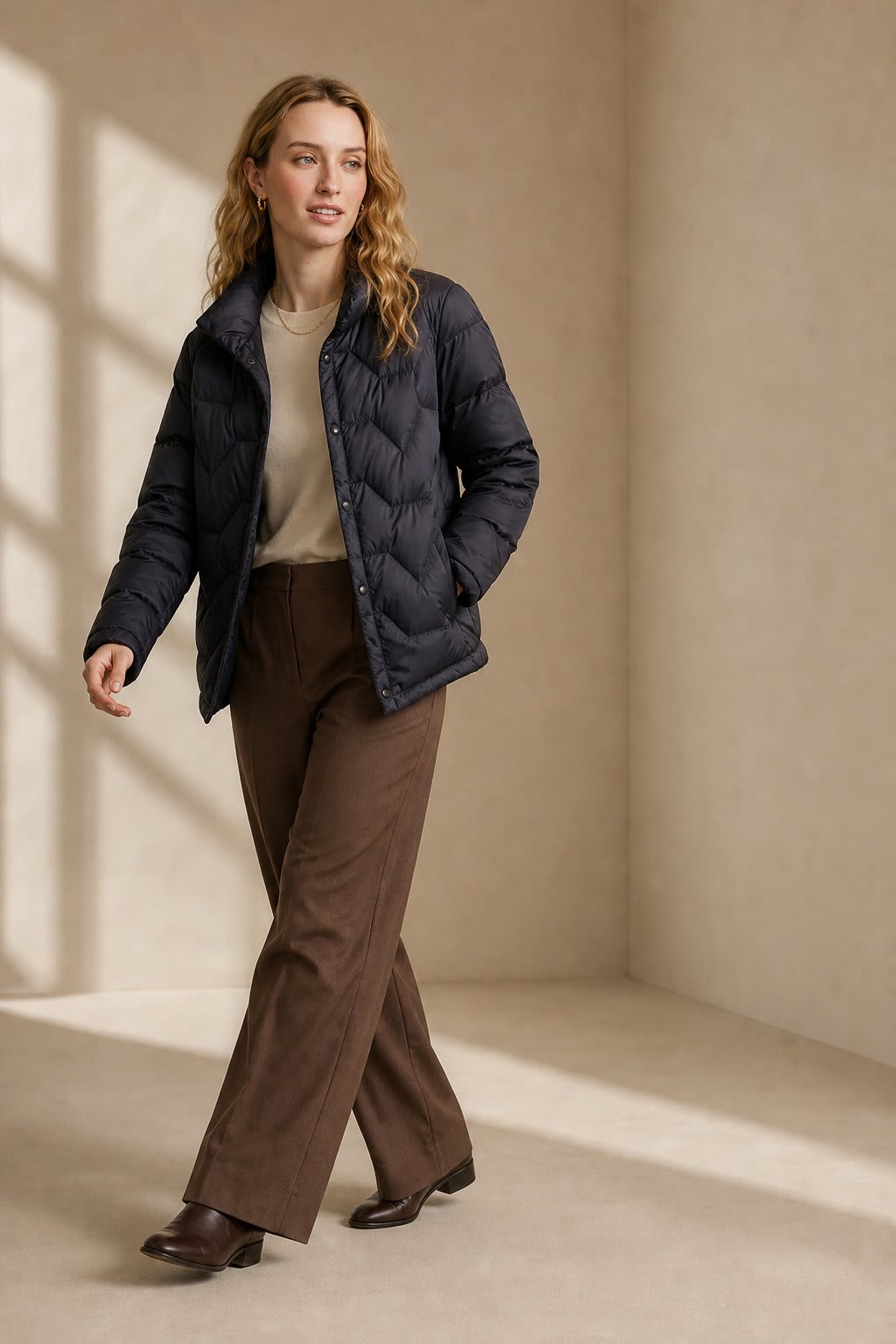 Sarah | quilted jacket with chevron stitching and snap button closure