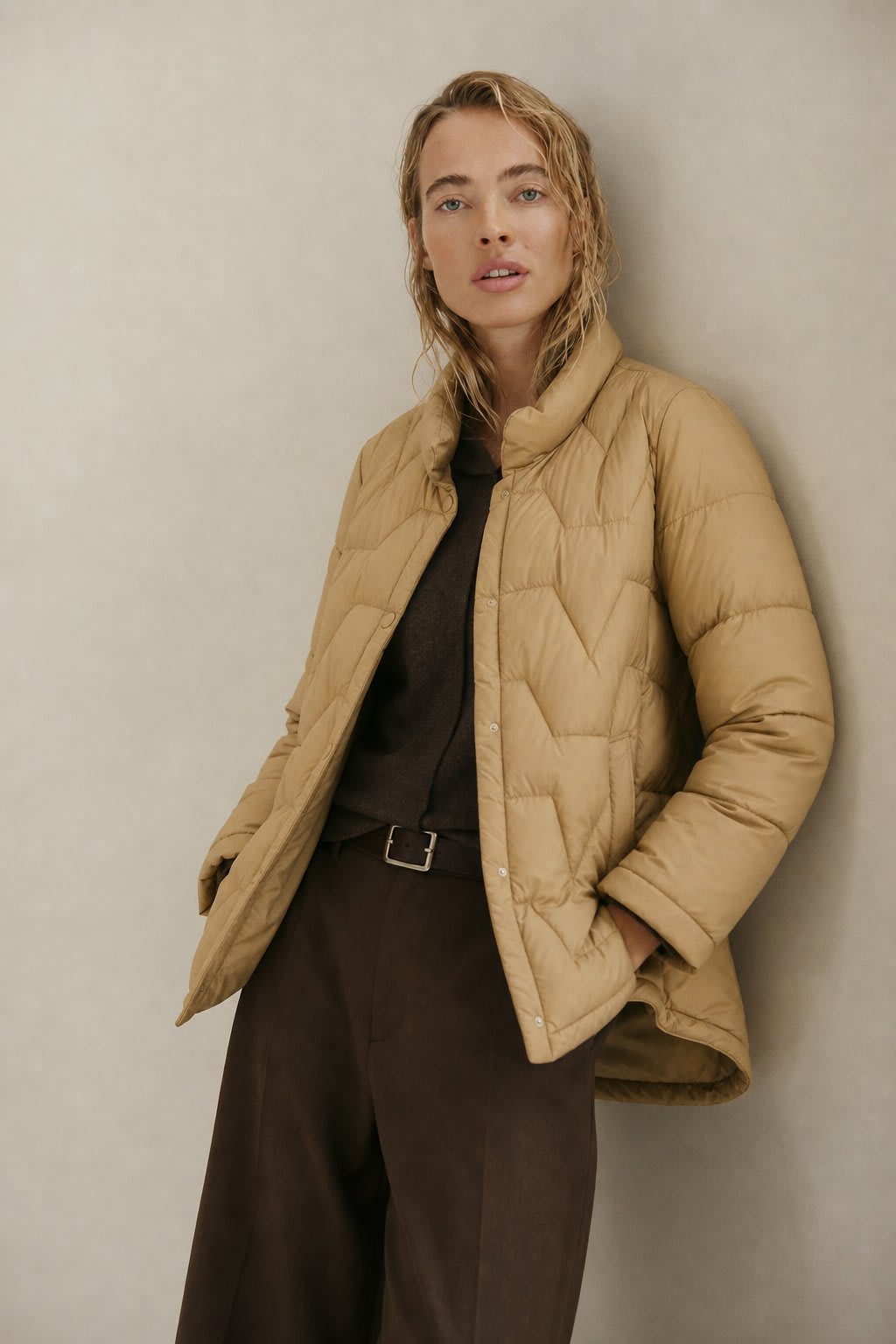 Sarah | quilted jacket with chevron stitching and snap button closure