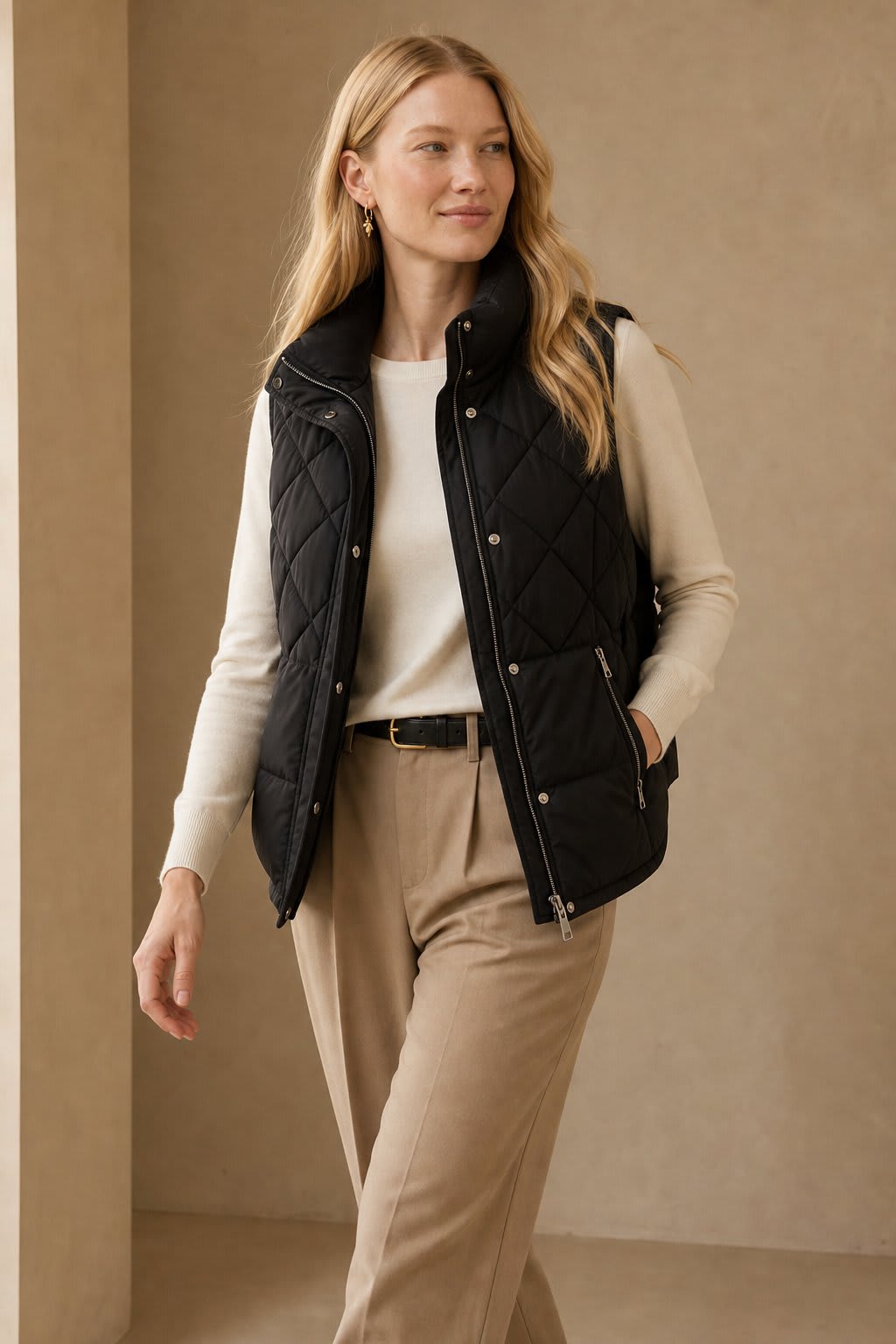Deborah | quilted vest with stand collar and zip pockets