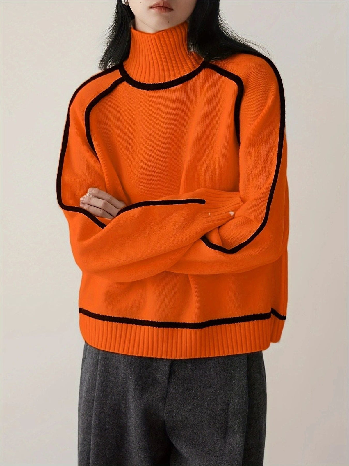 Andrea | Ribbed Turtleneck Sweater with Contrast Trim