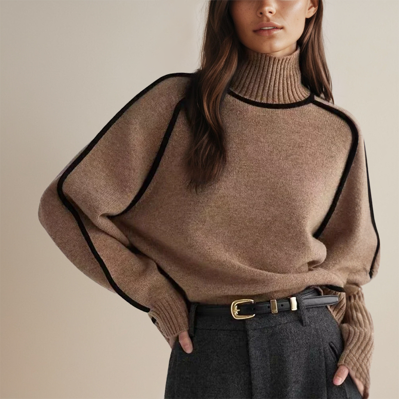 Andrea | Ribbed Turtleneck Sweater with Contrast Trim