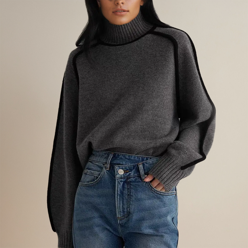 Andrea | Ribbed Turtleneck Sweater with Contrast Trim