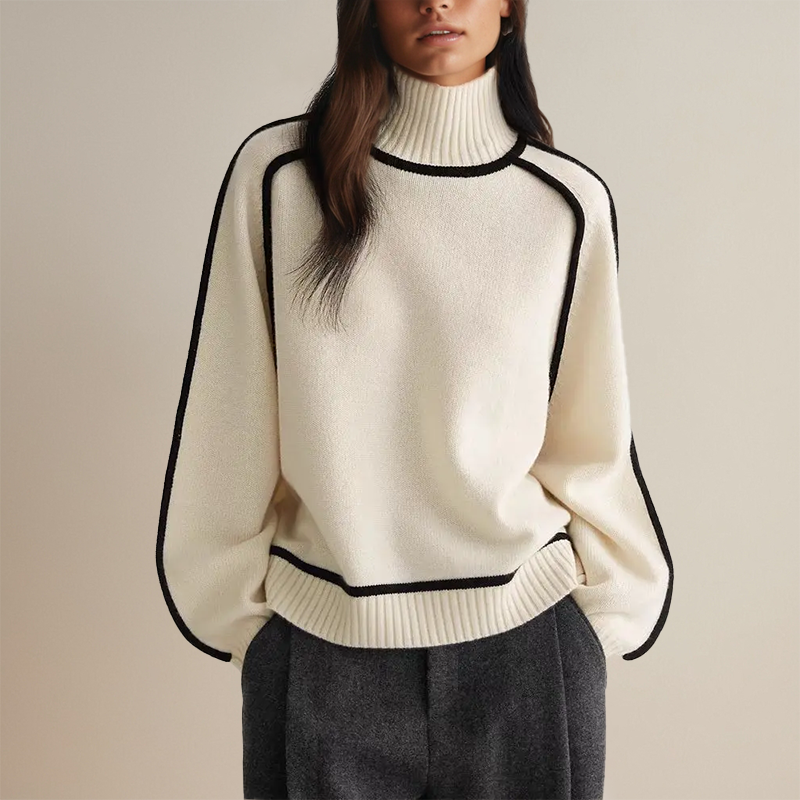 Andrea | Ribbed Turtleneck Sweater with Contrast Trim