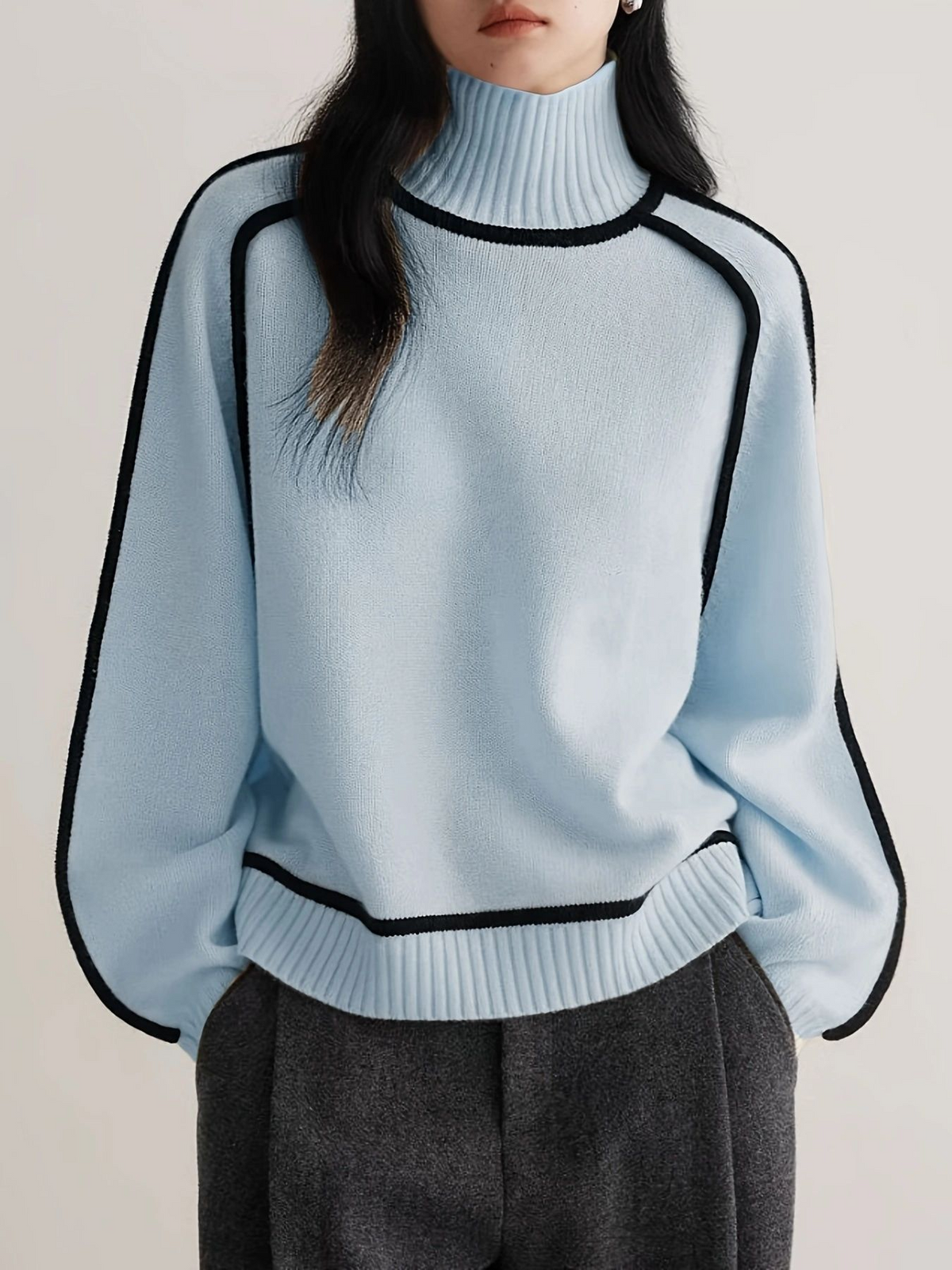 Andrea | Ribbed Turtleneck Sweater with Contrast Trim