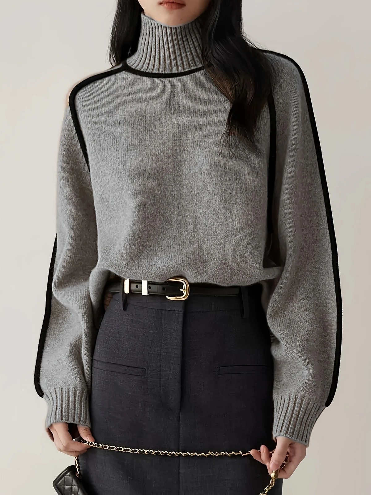 Andrea | Ribbed Turtleneck Sweater with Contrast Trim