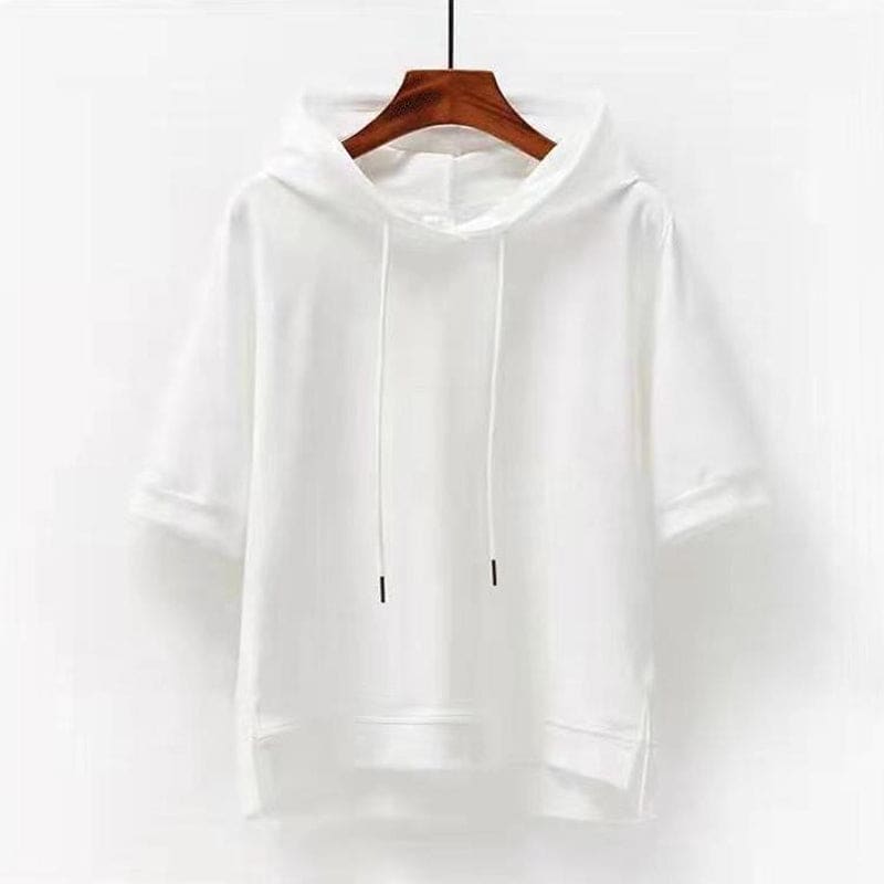 Imogen | short sleeve drawstring hooded top with side slits in pink