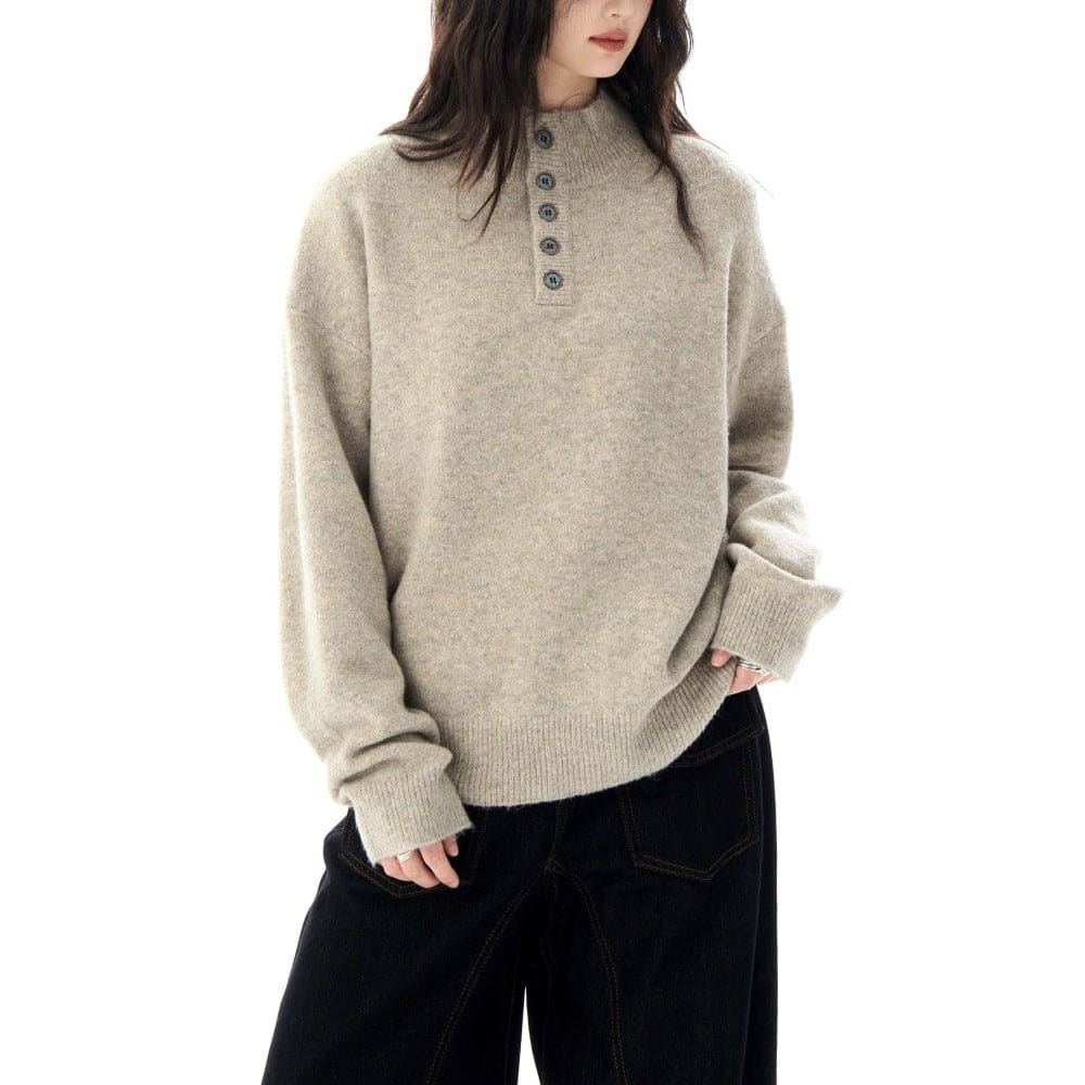 Charlie | Henley Sweater With Relaxed Fit And Mock Neck