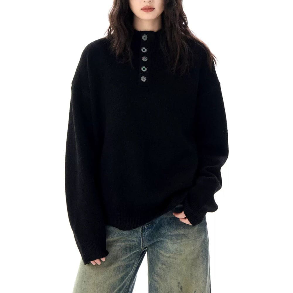 Charlie | Henley Sweater With Relaxed Fit And Mock Neck