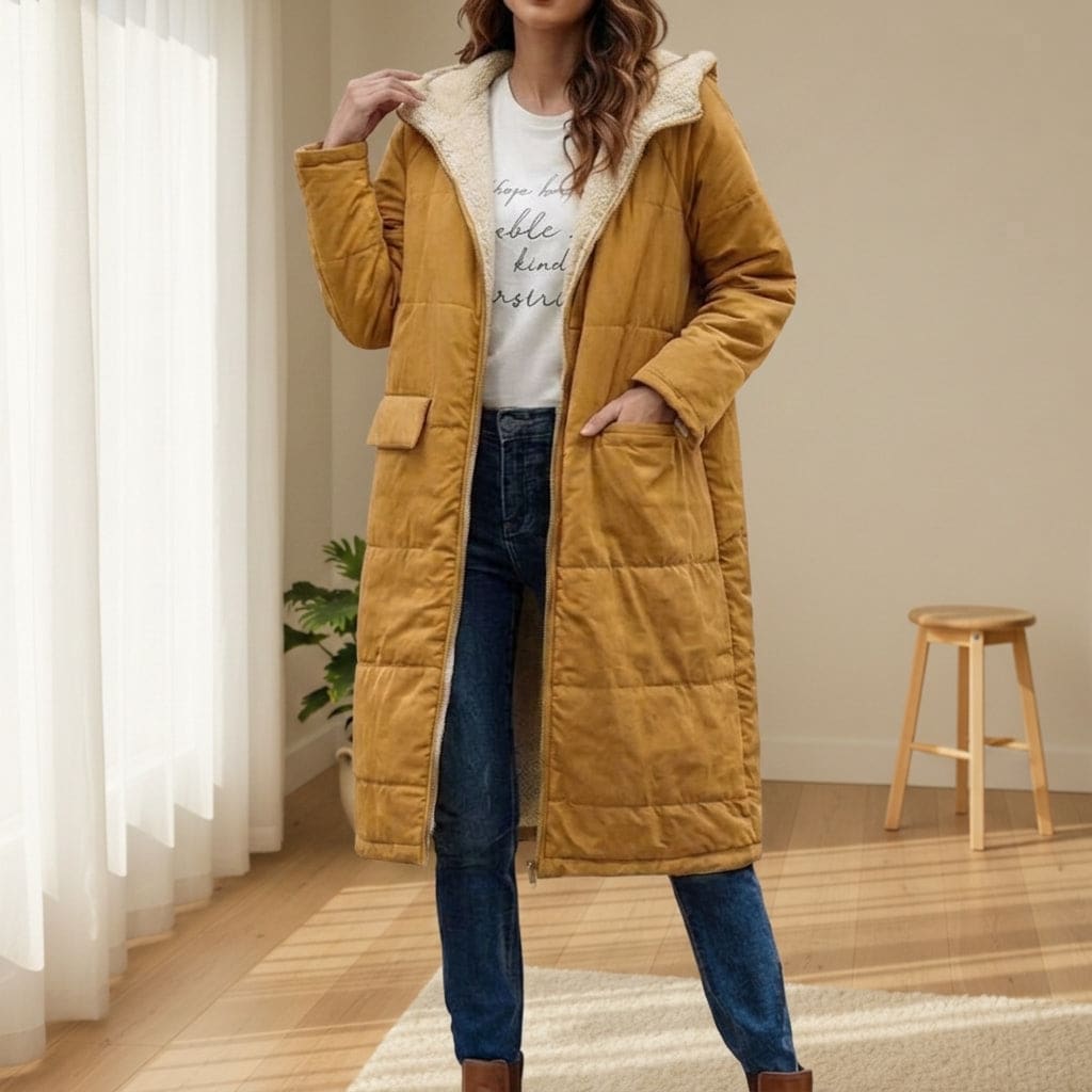 Janet | Sherpa-Lined Long Puffer Coat with Hood and Pockets