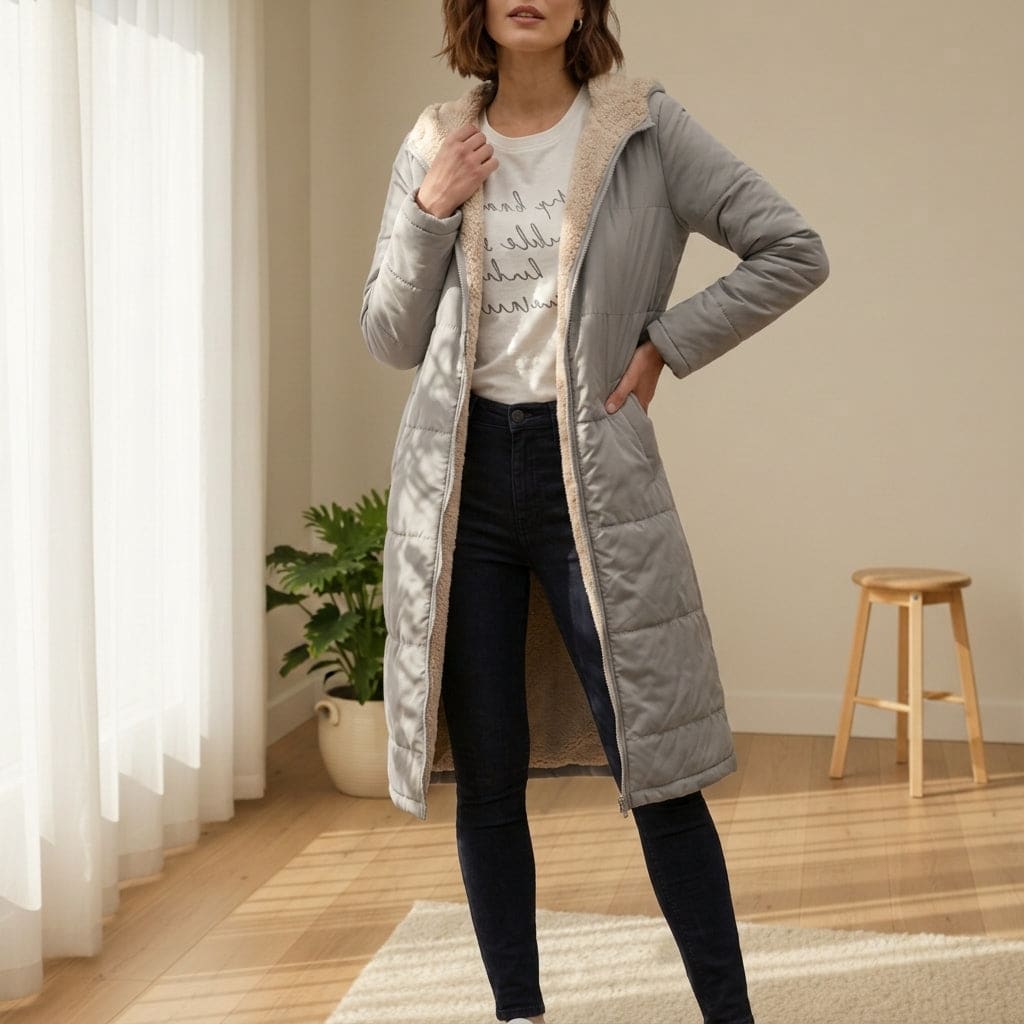 Janet | Sherpa-Lined Long Puffer Coat with Hood and Pockets