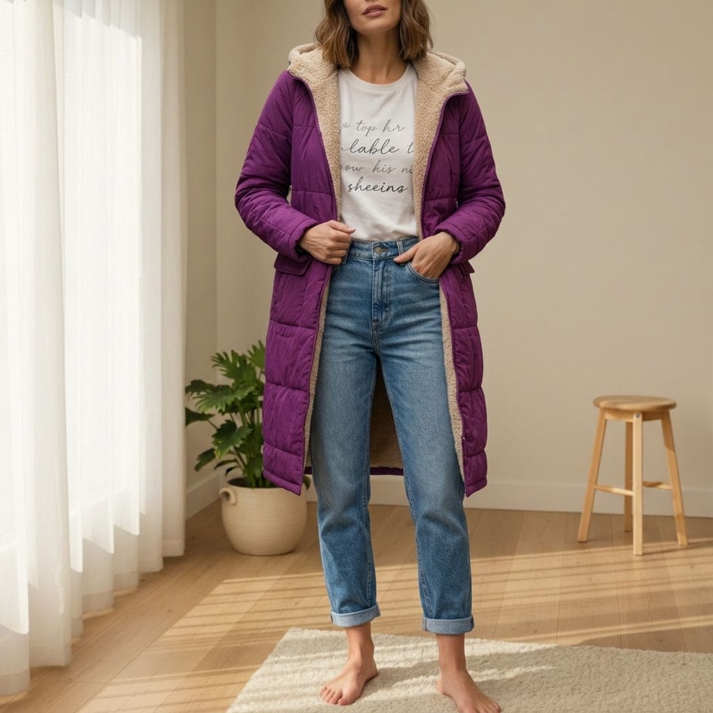 Janet | Sherpa-Lined Long Puffer Coat with Hood and Pockets