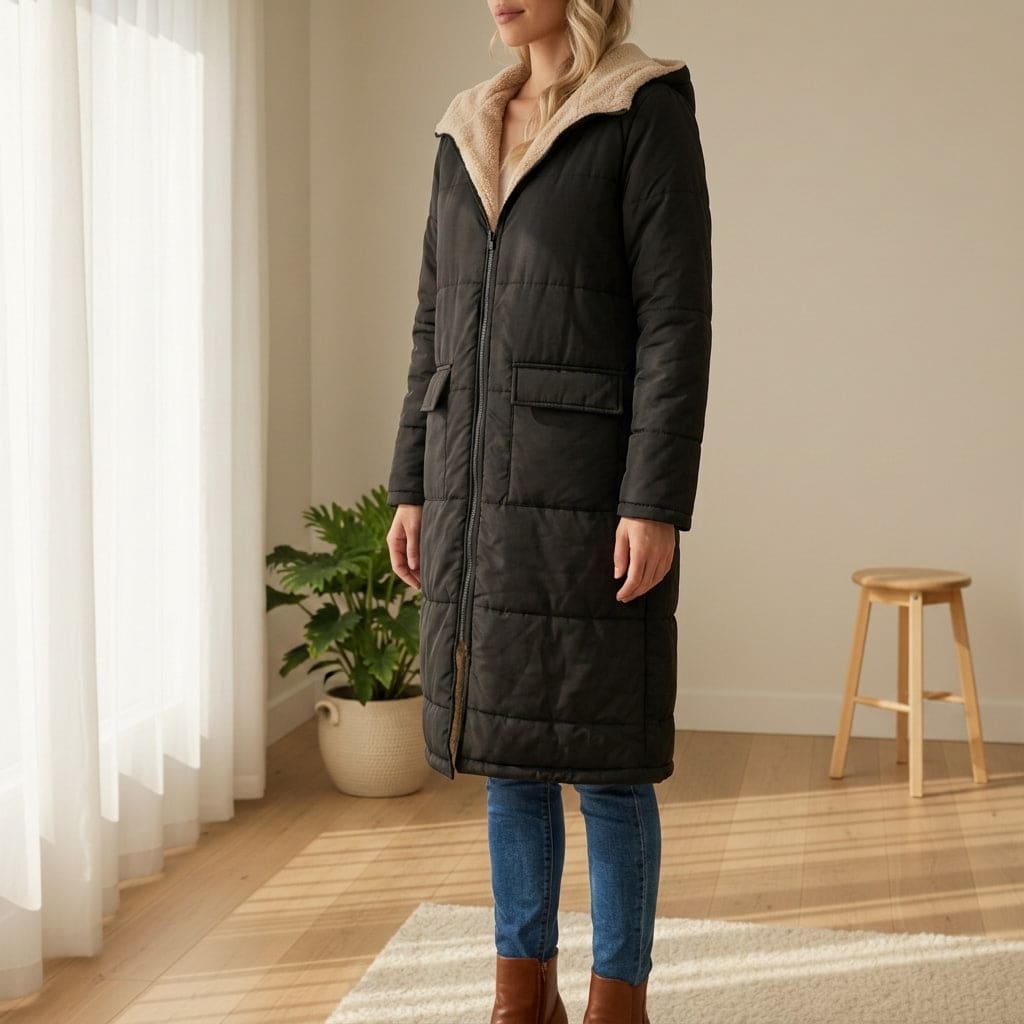 Janet | Sherpa-Lined Long Puffer Coat with Hood and Pockets