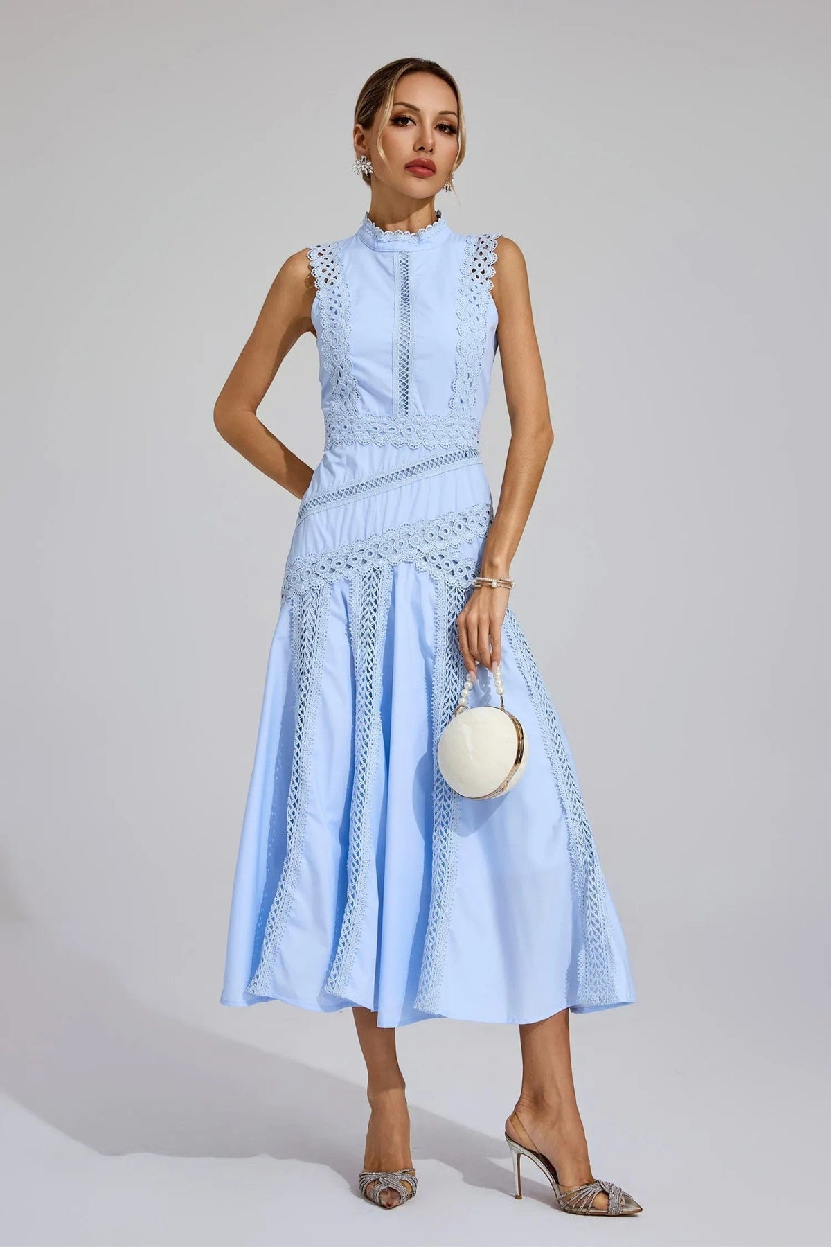 Poppy | Sleeveless Lace Midi Wedding Dress with Flared Hem and Crochet Detail