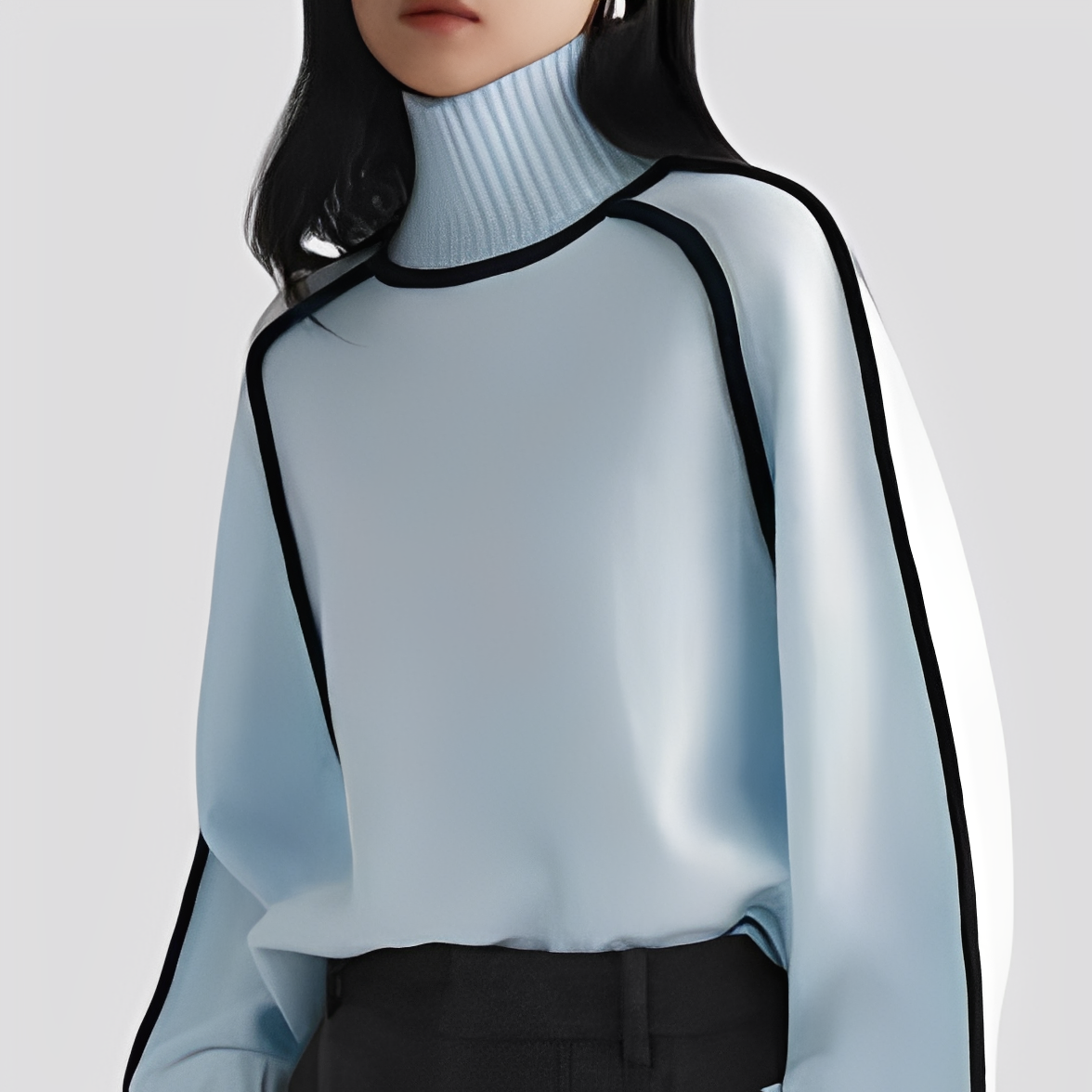 Francesca | Cream turtleneck sweater with black contrast piping and ribbed trims