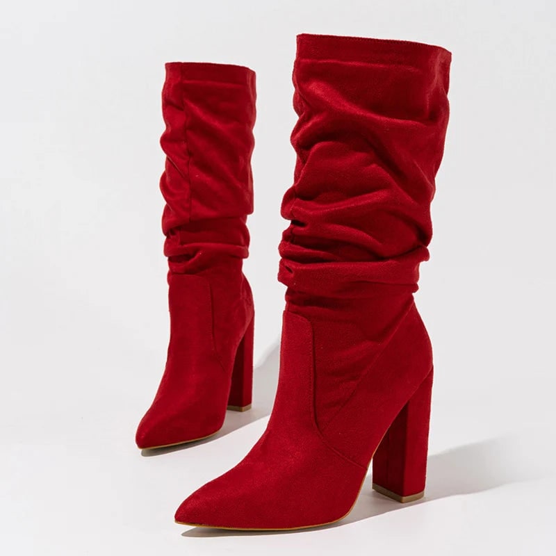 Jean | Slouchy Knee-High Boots with Block Heel and Pointed Toe