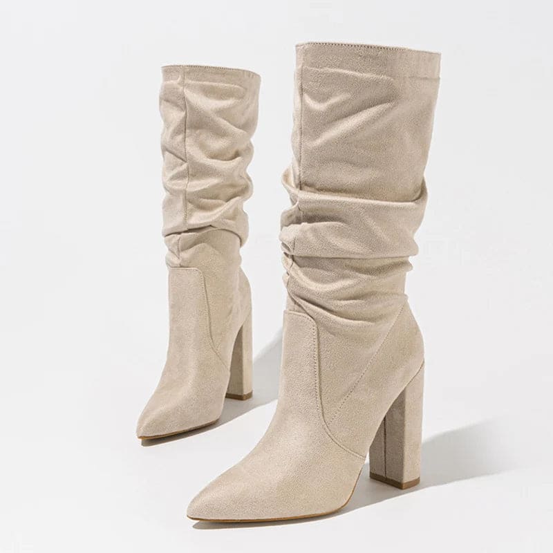 Jean | Slouchy Knee-High Boots with Block Heel and Pointed Toe