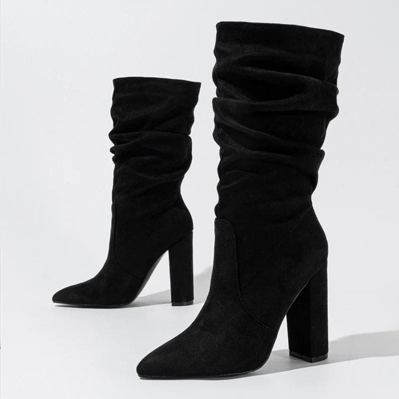 Jean | Slouchy Knee-High Boots with Block Heel and Pointed Toe