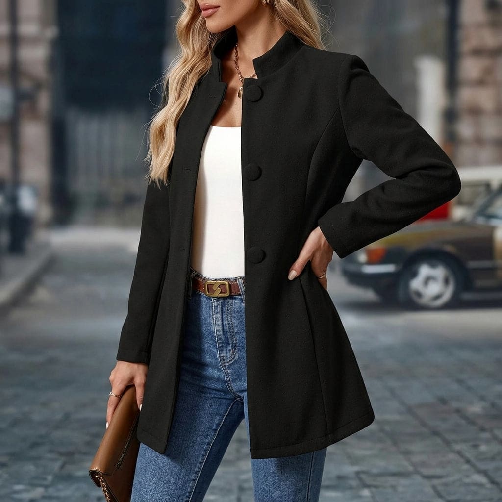Samantha | Stand Collar Blazer with Button Front Closure and Tailored Silhouette