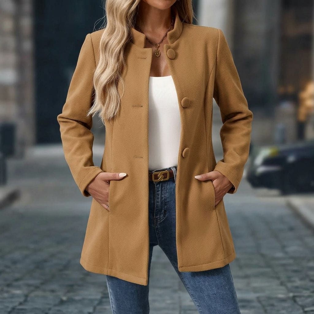Samantha | Stand Collar Blazer with Button Front Closure and Tailored Silhouette