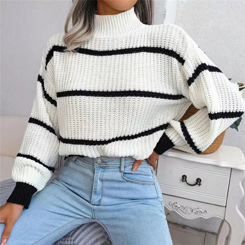 Rachel | Striped Turtleneck Sweater with Ribbed Knit and Relaxed Fit