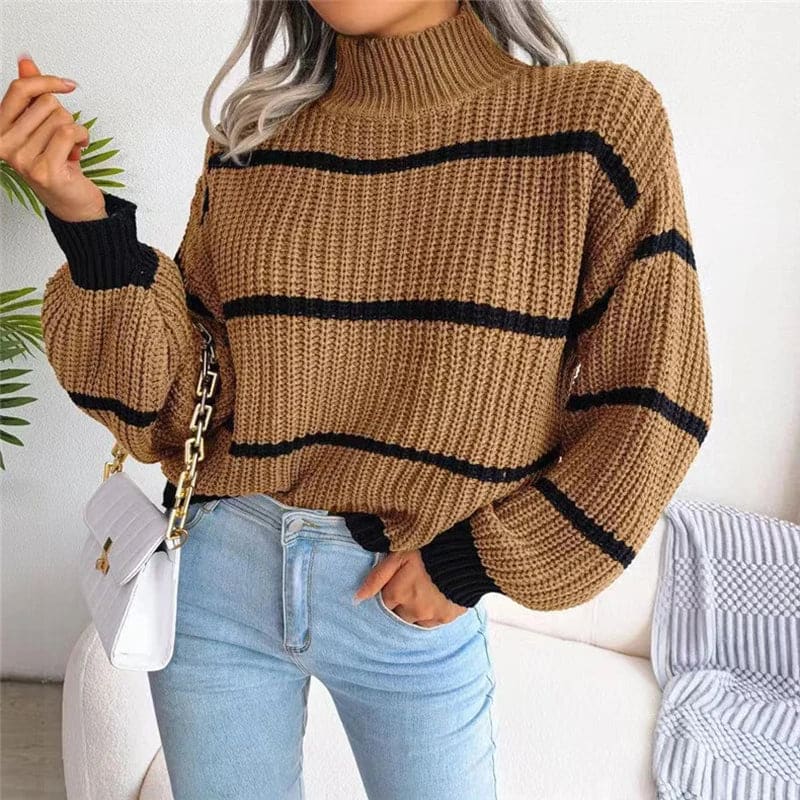 Rachel | Striped Turtleneck Sweater with Ribbed Knit and Relaxed Fit