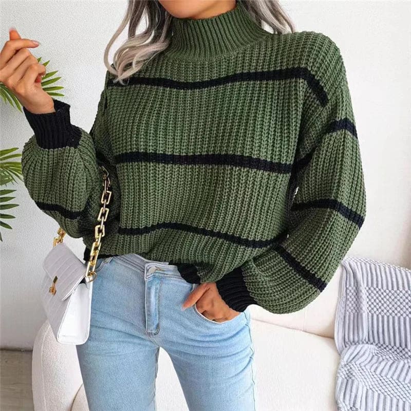Rachel | Striped Turtleneck Sweater with Ribbed Knit and Relaxed Fit