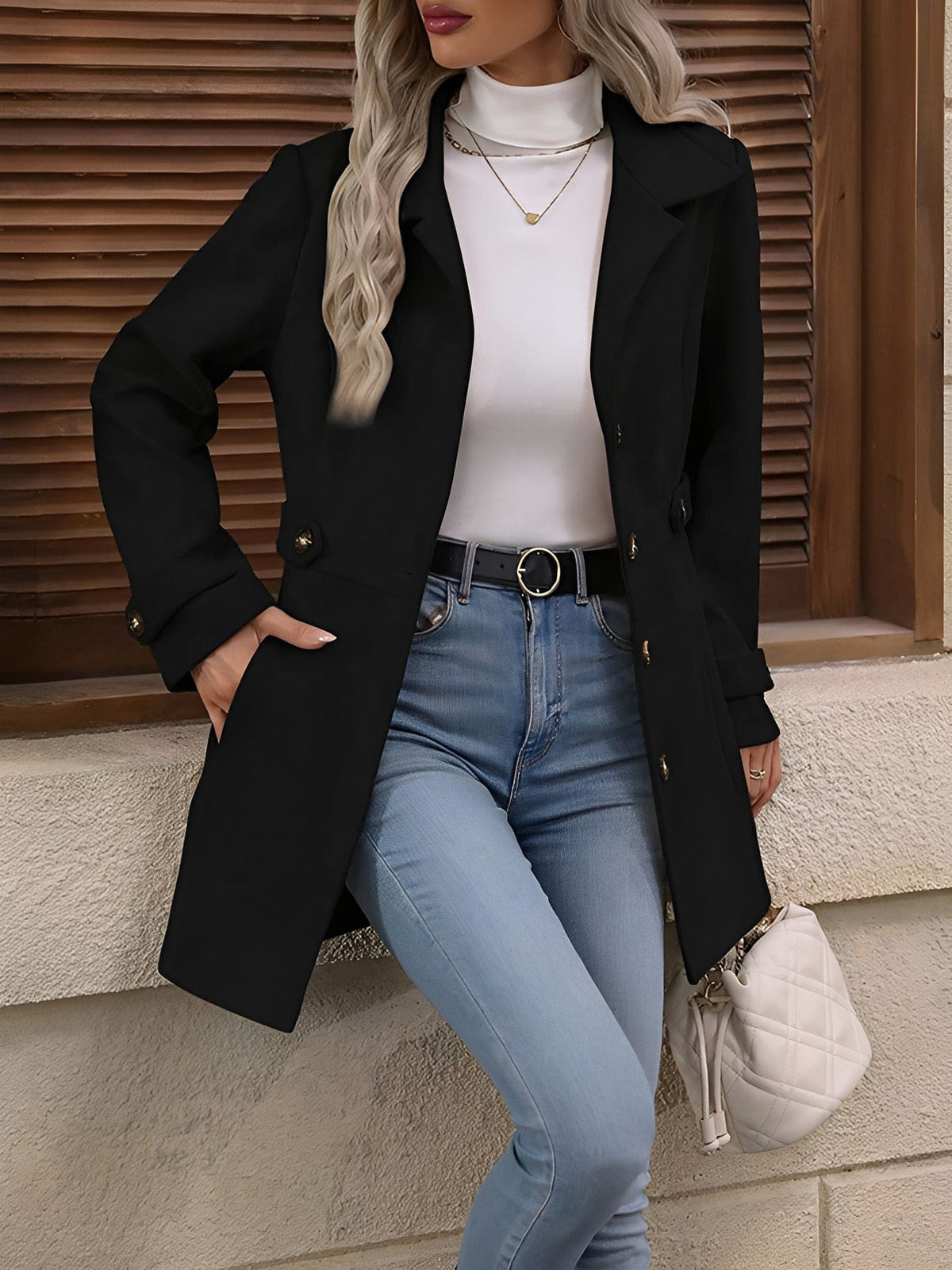 Jade | Tailored Trench Coat with Notched Lapel and Button Front