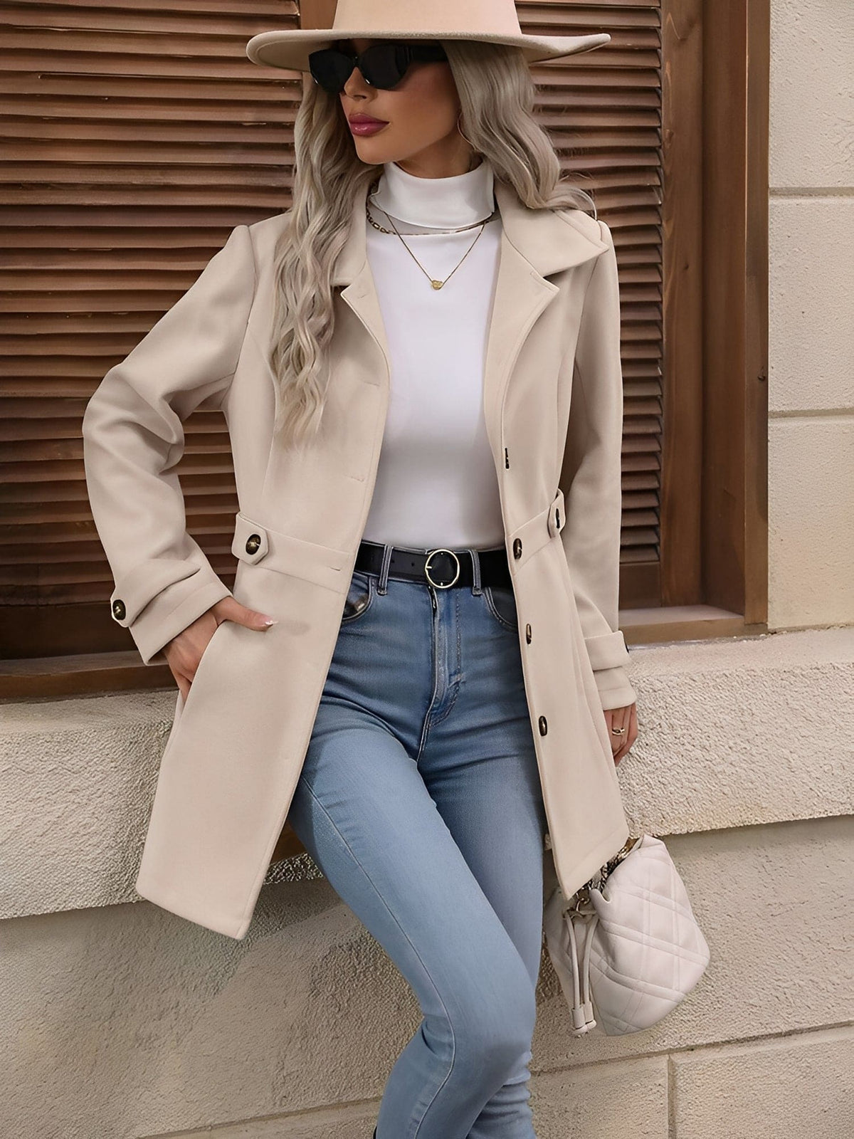 Jade | Tailored Trench Coat with Notched Lapel and Button Front