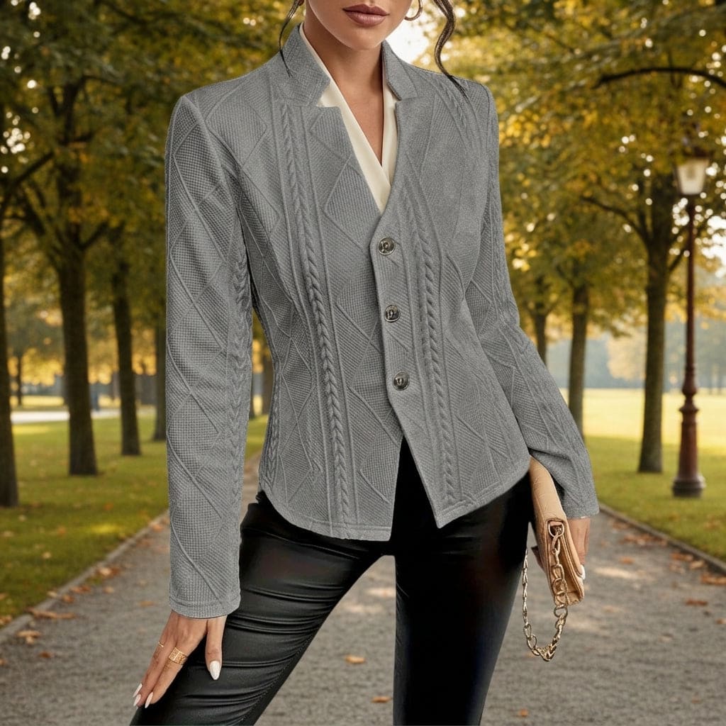 Sophia | Textured Blazer with Notched Lapels and Button Front Closure
