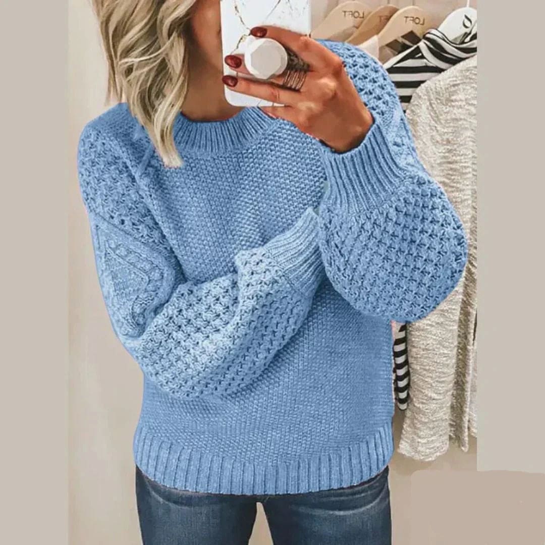 Christine | Textured Knit Sweater with Ribbed Trim and Crew Neckline