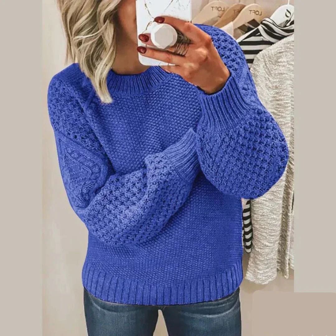 Christine | Textured Knit Sweater with Ribbed Trim and Crew Neckline