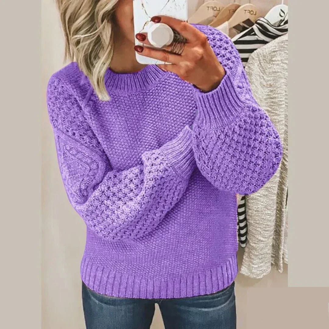 Christine | Textured Knit Sweater with Ribbed Trim and Crew Neckline