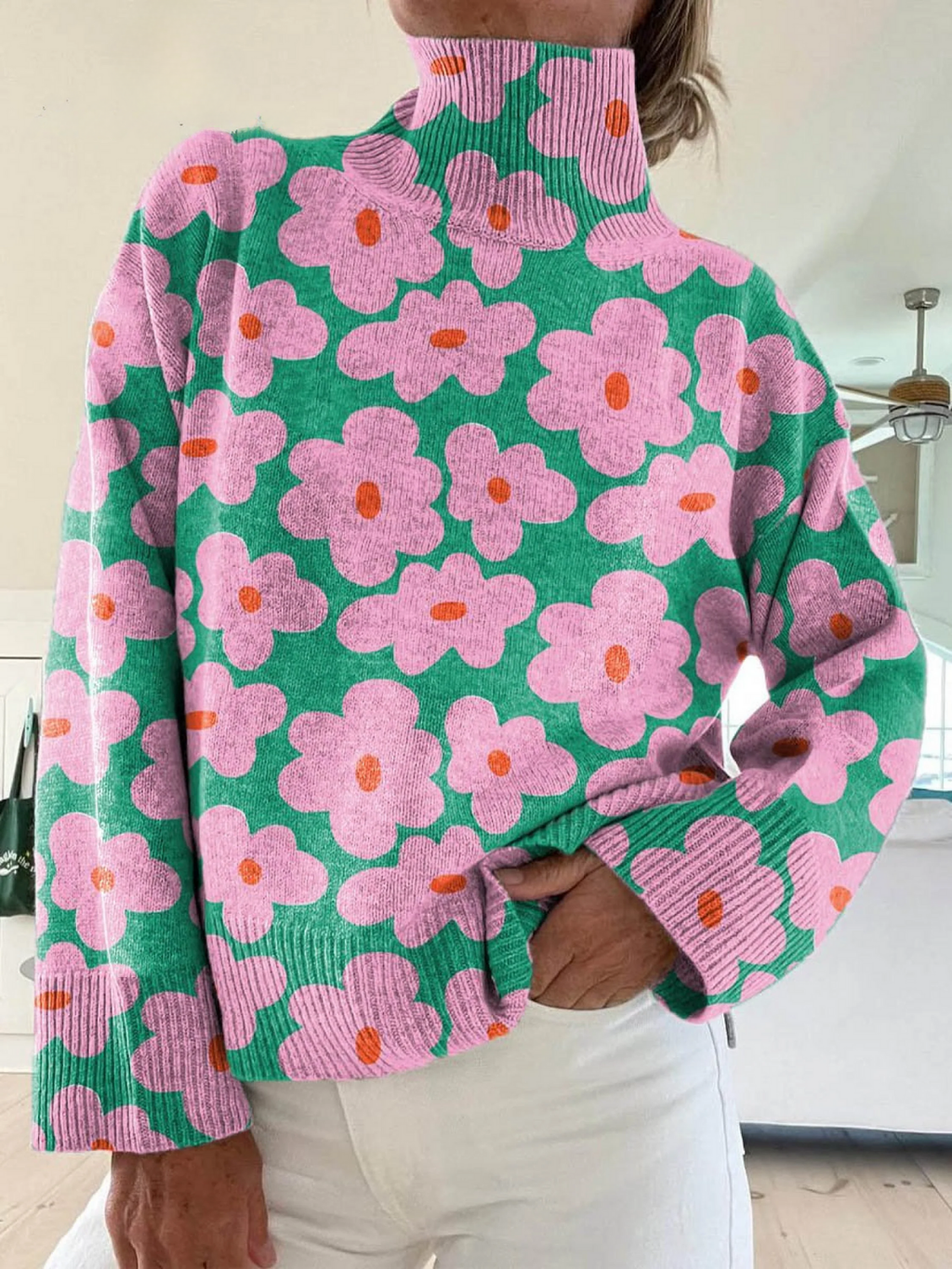 Lauren | Turtleneck Sweater with Bold Floral Pattern
