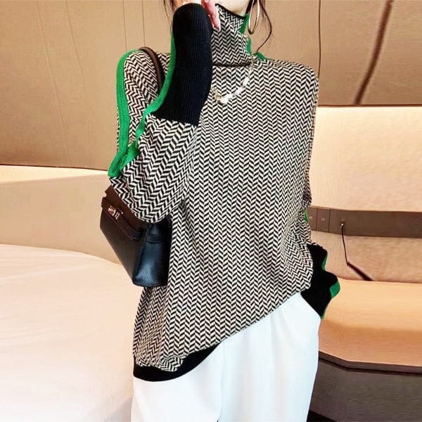 Rosemary | Turtleneck Sweater with Herringbone Knit Pattern and Ribbed Trim