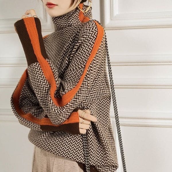 Rosemary | Turtleneck Sweater with Herringbone Knit Pattern and Ribbed Trim