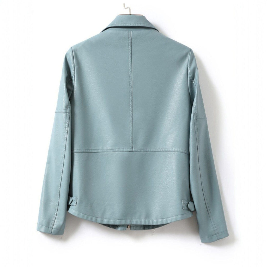 A long sleeve zip front jacket with a point collar, front patch pockets, and adjustable side tabs hangs against a white background._1