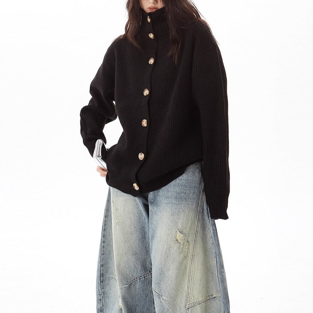 Isla | Relaxed Button Front Cardigan With Foldover Collar