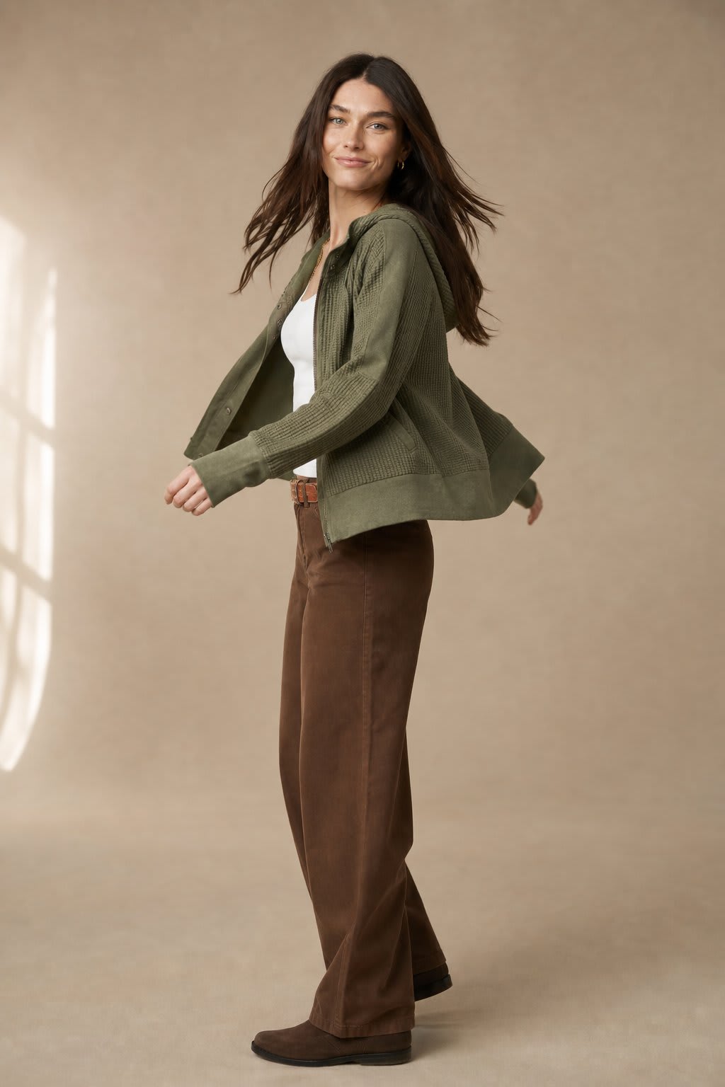 Christine | waffle knit zip-up hoodie with cropped fit and textured detail