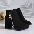 Marion | Warm Ankle Boots with Block Heel and Heart Zipper Detail
