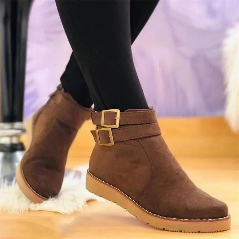 Ava | Women's Ankle Boots with Double Buckle Detail and Flat Sole
